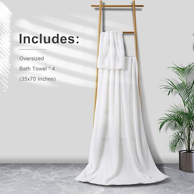Smuge Bath Towel Set, 4-Piece 35x70 Inches, Extra Large Microfiber Bath Towels, Quick Dry, Lightweight, Soft, Highly Absorbent, White