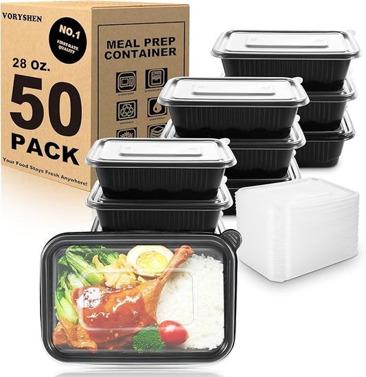 50-Pack Meal Prep Containers, 28 Oz 1-Compartment to go Food Containers with Lids, Reusable Lunch Box |BPA Free|Stackable, Microwave/Dishwasher/Freezer Safe