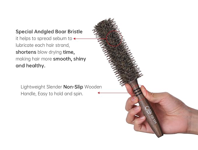PERFEHAIR Round Boar & Nylon Bristle Hair Brush - 1.9 Inch, Small Styling Smooth, Shine Hairbrush for Blow Drying, Curling Men's and Women's Short, Medium, Thin, Fine Hair, Natural Wooden Handle