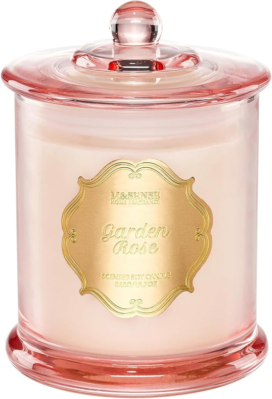 M&SENSE Rose Candles for Home Scented, Organic Soy Candles Non Toxic Soot-Free, 12.7oz Large Jar Candle 75 Hour Long Lasting Burning, Relaxing Aromatherapy Valentine's Day Gift for Women