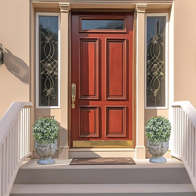 Topiary Trees Artificial Outdoor for Front Porch Set of 2 Faux Shrub Plants (23" T,13" D) - Fake Boxwood Ball Shrubs Potted for Home Decor (2 Color-Mix)