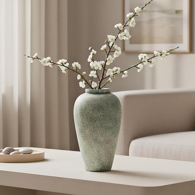 Ceramic Flower Vase Home Decor - 9.2 inch Large Farmhouse Table Vases, Rustic Decorative Vases for Kitchen Living Room Coffee Dining ShelfMantel Decoration