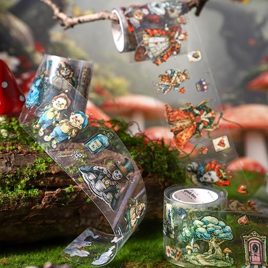 6 Rolls PET Tape Stickers for Journaling,Alice Fairy Washi Tape Stickers for Scrapbooking Supplies,Junk Journal,Phone Case,Photo Frame,Calendar,Cups(Spring)