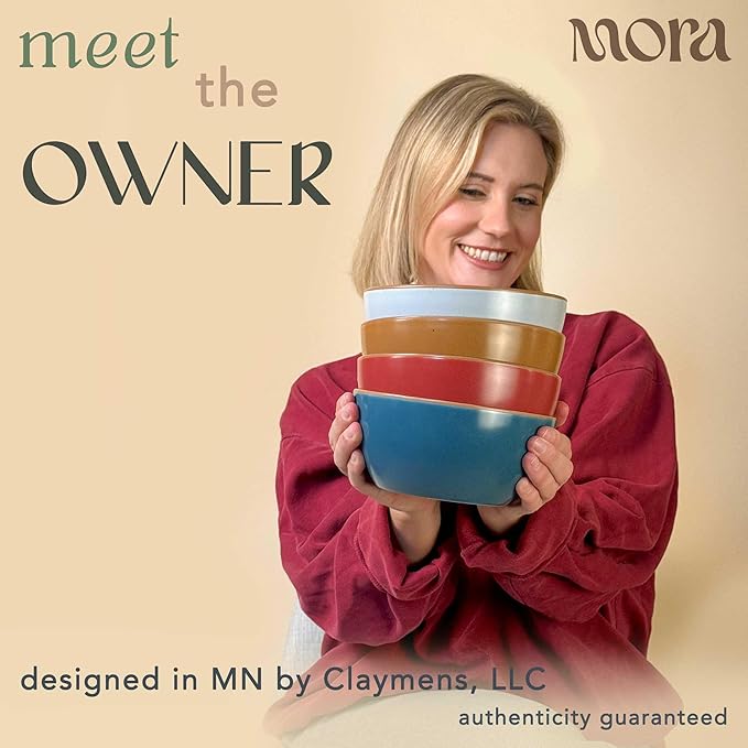 Mora Ceramic Artisan Matte Bowls For Kitchen 28oz - Bowl Set of 4 For Cereal, Salad, Pasta, Soup, Dessert etc - Dishwasher, Microwave, and Oven Safe - For Breakfast, Lunch and Dinner - Marina Colors