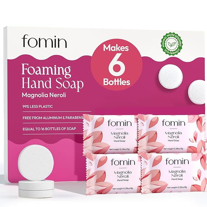 FOMIN Foaming Hand Soap Tablet Refills (6 Count) - Makes 48 fl oz (6 x 8 fl oz) - Magnolia Neroli - Foaming Hand Soap Tablets, Sustainable Soap Tablets for Hand Wash