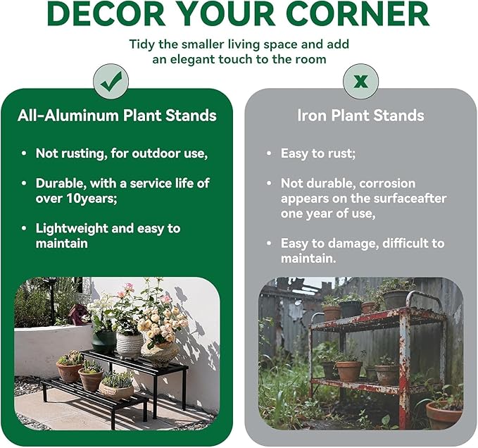 Metal Plant Stand, Rust-proof Aluminum Display Rack, Plants Display Stands Decoration Racks for Living Room Garden Balcony Patio (Black, 41.3Inch Tall)