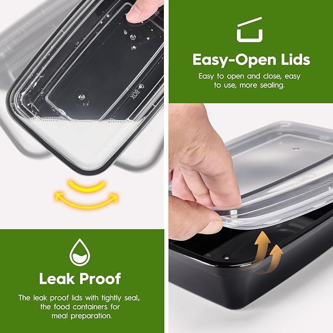 Glotoch Meal Prep Containers Reusable, 50Pack 32oz Plastic Food Prep Storage Containers with Lids,BPA Free,Microwave, Dishwasher Safe Disposable To Go Containers for Meal Plan,Single Compartment