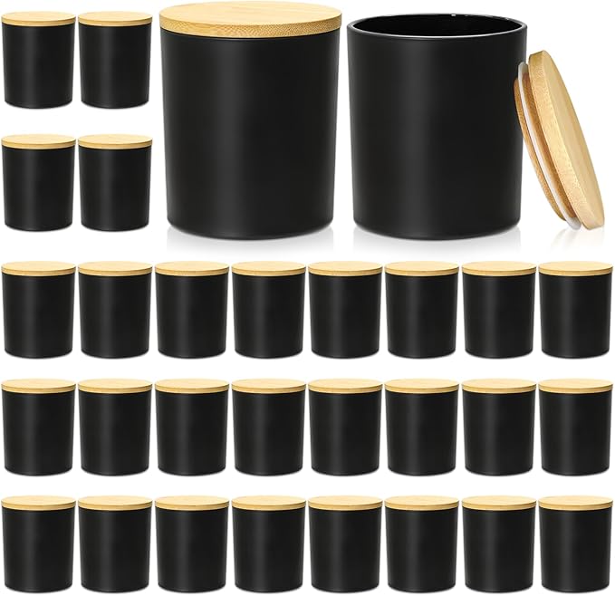 30 Pack Glass Candle Jars-10oz Black Empty Candle Jars with Bamboo Lids, Bulk Candle Jars for Making Candles Containers - Dishwasher Safe