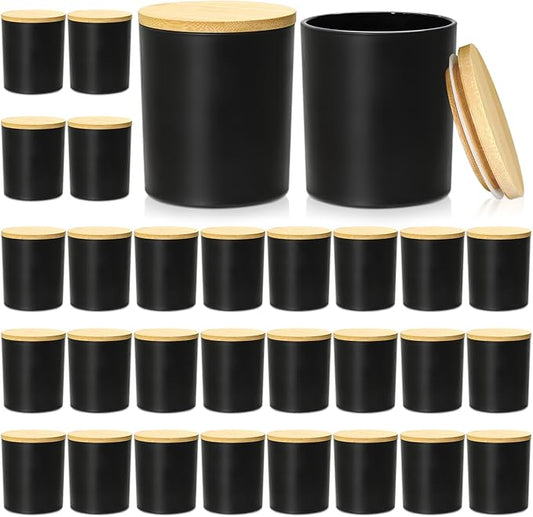 30 Pack Glass Candle Jars-10oz Black Empty Candle Jars with Bamboo Lids, Bulk Candle Jars for Making Candles Containers - Dishwasher Safe