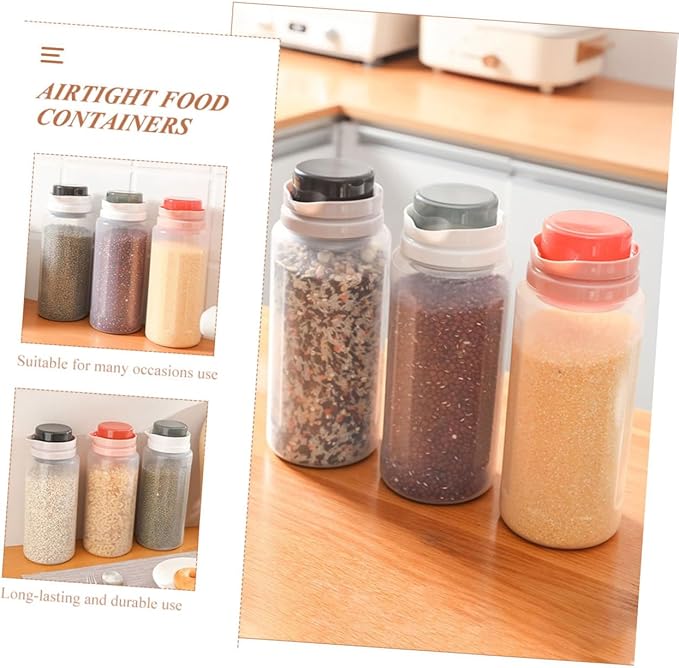 2Pcs Airtight Food Storage Containers with Threaded Seal Transparent Pantry Organizers for Sugar Rice Cereal Snacks Kitchen Canisters for Freshness and Space Saving