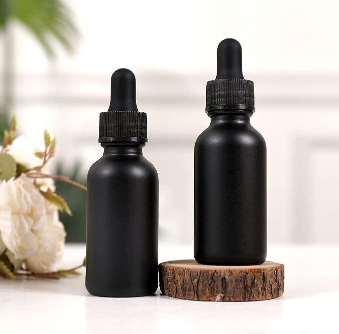 48 Pack,1oz Glass Dropper Bottle, Frosted Black Tincture Bottles with Dropper,Pretty Finish for All Kinds of Liquids,Oil Bottles for Hair- Stronger Suction ideal for Leakproof Travel