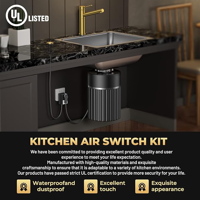 Garbage Disposal Air Switch Kit, Brushed Gold Finish, Compatible with Moen Brushed Gold Faucets, UL Listed Sink Top Button, Universal Countertop Design
