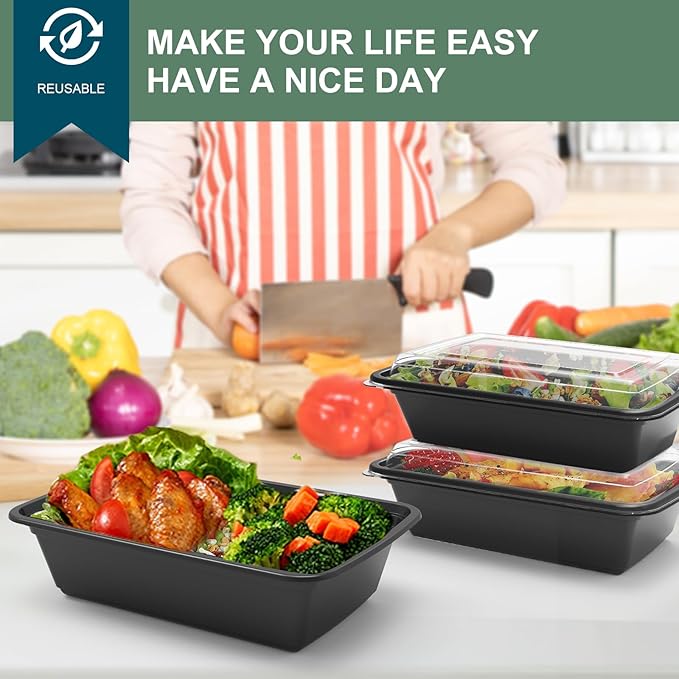 Meal Prep Containers Reusable 50 Pack - 28 oz Food Containers with Lids-Food Storage Containers with Lids, 28 oz -Take Out Disposable,BPA Free - Dishwasher & Freezer Safe