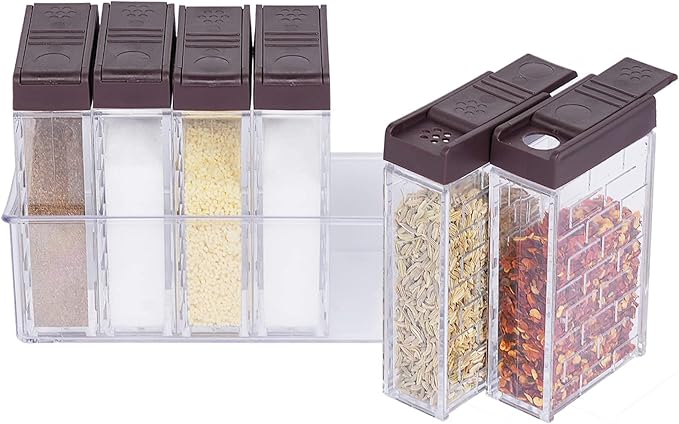 URALFA Mini Salt and Pepper Shakers With Lid, Plastic Spice shaker Seasoning Shaker, Travel Spice Containers without Spices, Brown