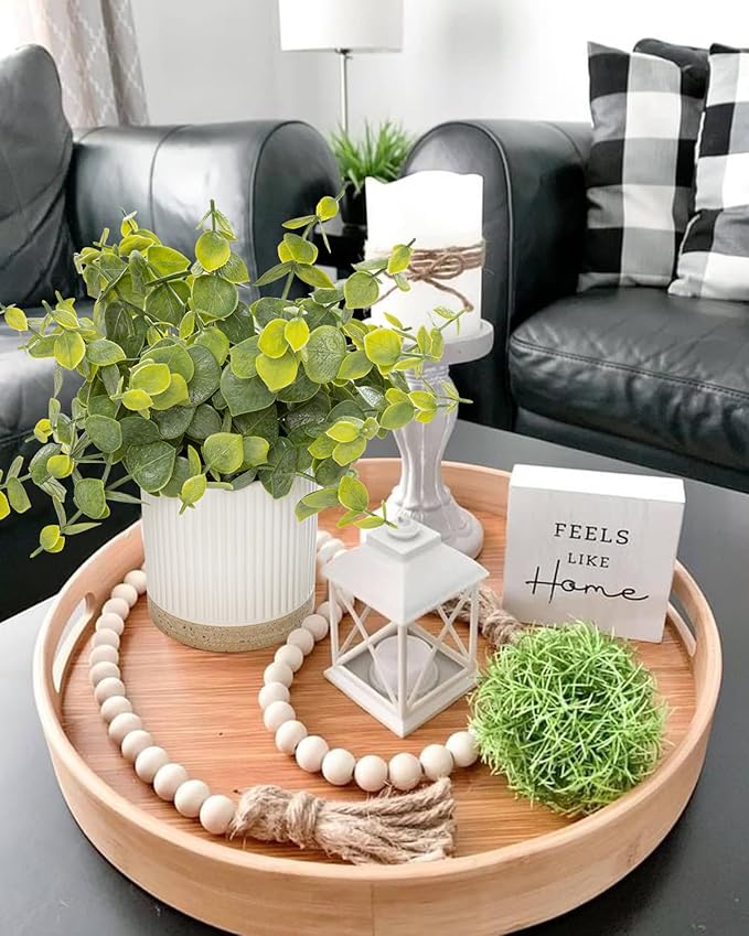 Small Fake Eucalyptus for Decorative Trays,9.5" Artificial Eucalyptus Ceramic Potted Plants for Office Desk,Faux Greenery Plant for Home Bathroom Floating Shelves Decor(Green)