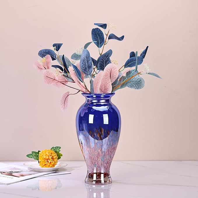Blown Glass vase, Unique Glass vase, Colorful Bottle Decorative vase for Home Living Room Dining Table re Office Wedding entryway Desktop Decorative Flower vase. (Blue)