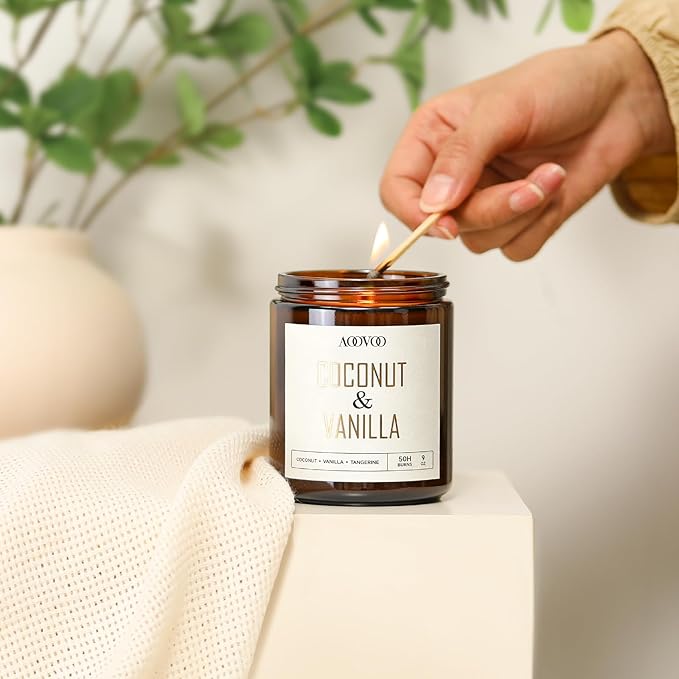 AOOVOO Coconut Vanilla Candles - 9 oz Scented Candles, Aromatherapy Candle, Soy Candle for Home Scented
