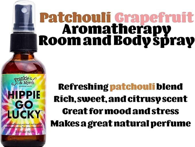 Frankie & Myrrh 2-Pack Room Spray: Truly Patchouli & Hippie Go Lucky. Natural Light Perfume/Cologne for Relaxation and Energy Aromatherapy