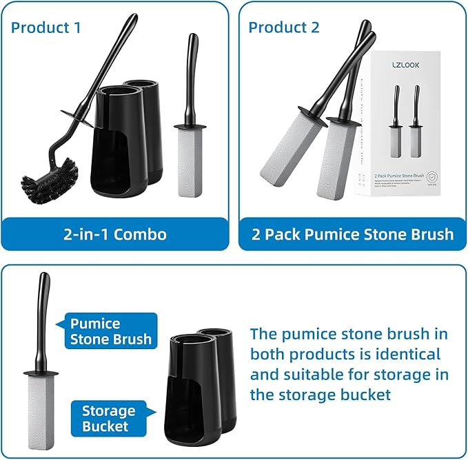 Toilet Brush with Pumice Stone Set & 2 Pack Pumice Stone Brush(Black)
