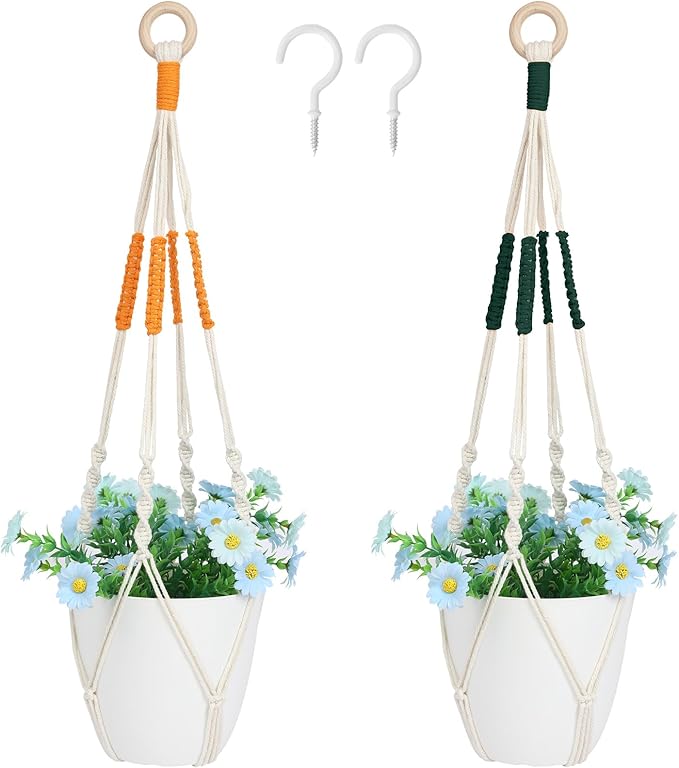 Augshy 27inch Macrame Plant Hanger, 2 Packs Plant Hangers with Hooks, Hanging Planter for Indoor Plants Decorative Macrame Pot Hanger for Home Decor