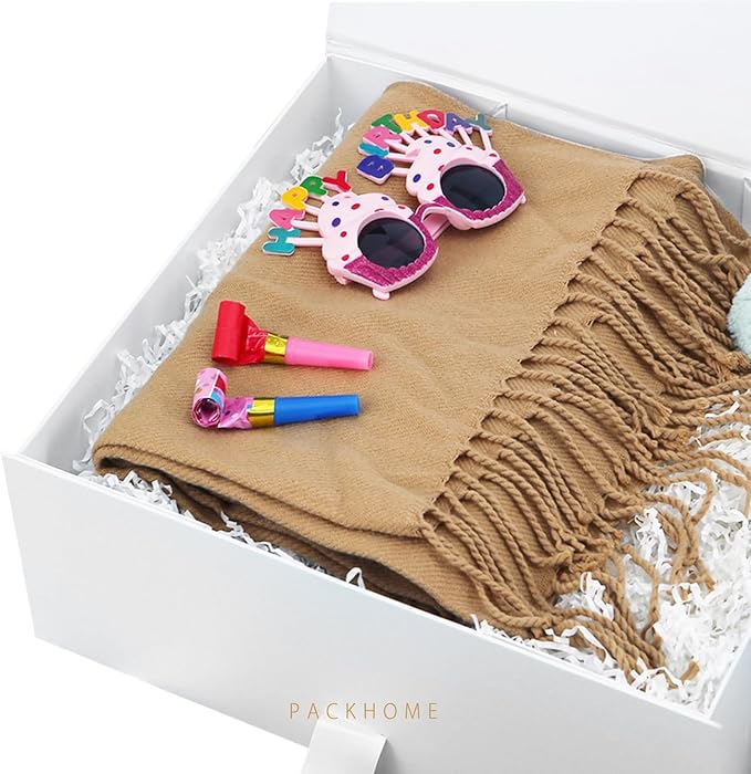 PACKHOME 17x14.5x5.5 Inches, Extra Large Gift Box with Lid, Magnetic Closure Boxes with Ribbon for Clothes and Large Gifts (Glossy White)