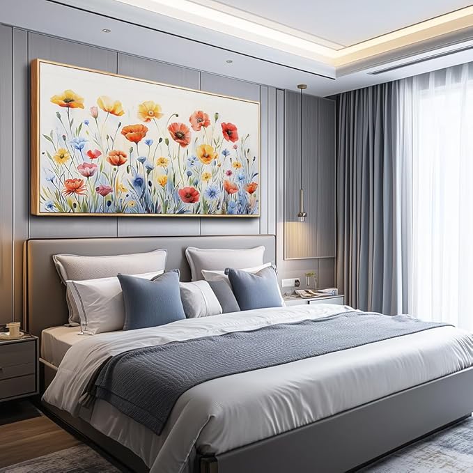 PHAOHUAXM Large Canvas Black Framed Wall Art Decor For Living Room Bedroom Abstract Ink-Wash Flower Painting Wood Frame Dining Room Farmhouse Wall Decorations Prints Posters Home Decor 24"X48"