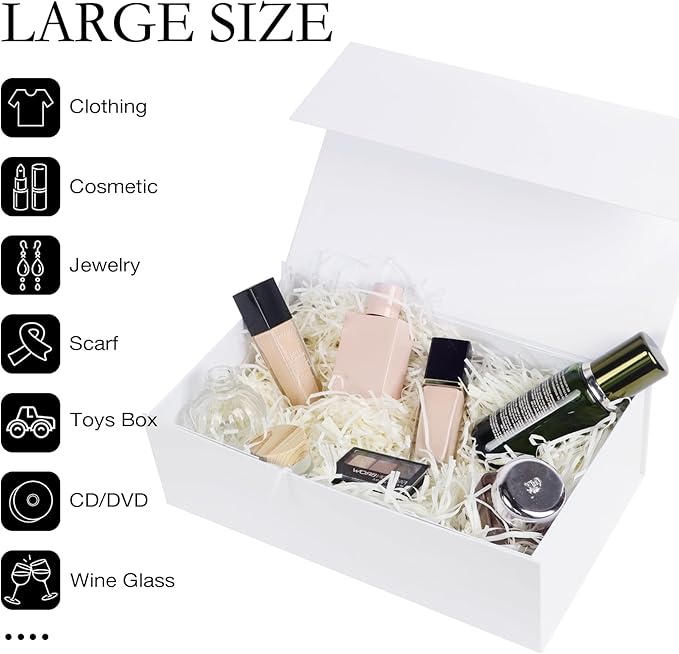 White Gift Box with Magnetic Lids 13.8x8.3x4.4 in, Large Bridesmaid Groomsman Proposal Boxes 1 Pack, Collapsible Rectangle Storage Box