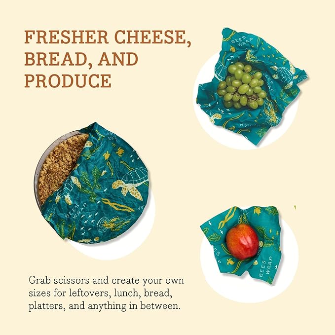 Bee's Wrap Beeswax Wraps for Food - Cut to Size 14x52" Wax Paper Roll - Made in USA Reusable Waxed Paper & Bowl Covers - Organic & Eco-Friendly Alternative to Aluminum Foil & Plastic Wrap, Ocean