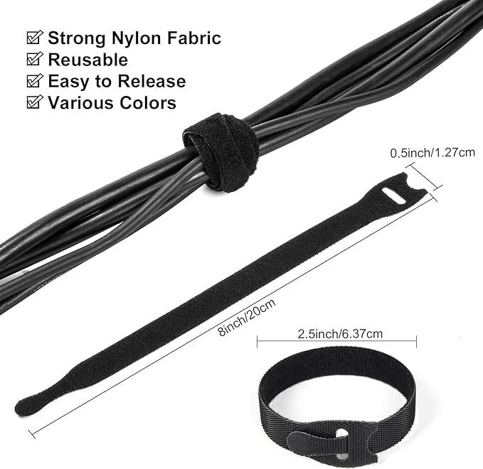 OneLeaf 110PCS Cord Organizer 8 × 1/2" Reusable Cable Ties with Hook and Loop, Colorful Fastening Cord Ties Wire Management for Home, Office, Data Centers, and Electronics, 5 colors