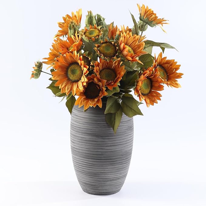 ALMA Large Black Vase Home Decor, 12'' Tall Gray Boho Decorative Vase with Wide Mouth, Ceramic Table Pampas Grass Vase for Centerpieces, Living Room, Farmhouse, Entryway, Mantel, Bookshelf