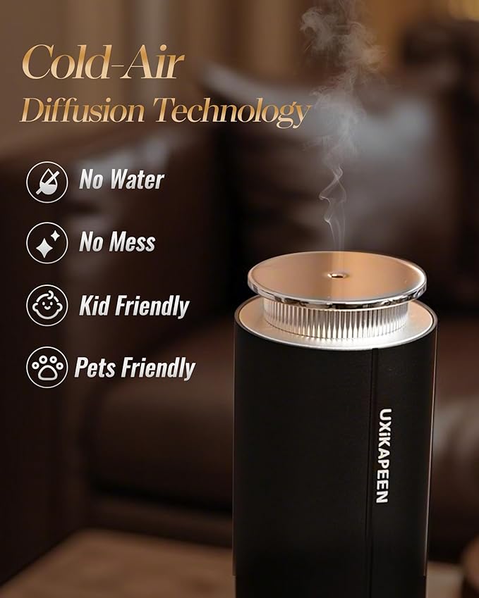 Waterless Diffuser for Home Large Room,Essential Oil Diffusers with 2000 Sq.Ft Coverage,Cordless Battery Operated Diffuser,Hotel Scent Diffusers Starter Kit for Bedroom/Office/Spa/App, Silver