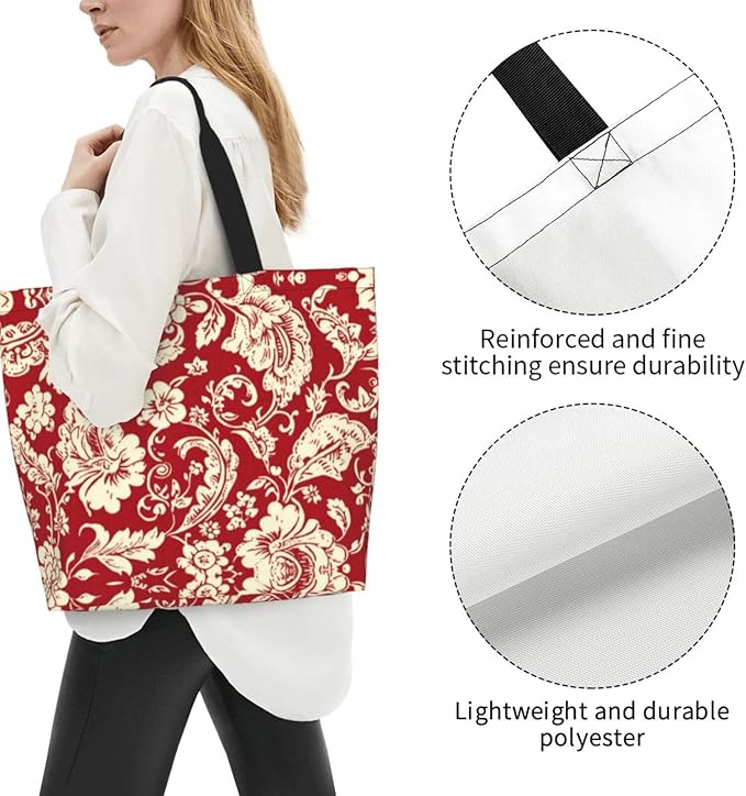 Tote Bag Shoulder Bags for Women Grocery Shopping Bag Reusable Bags Boho-Red Paisley 1
