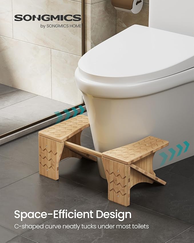 SONGMICS Bamboo Toilet Stool, Adjustable Poop Stool with Non-Slip Grooves, Height Convertible to 6.9 or 9.5 Inches, Squat Potty Stool for Bathroom, Space-Saving, Light Bamboo UBCB111N01