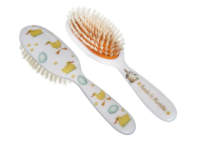 Rock & Ruddle Soft White Natural Boar Bristle Hairbrush for Babies and Young Children. Perfect for Fine Hair Detangling and Smoothing. Little Ducks Design, Small