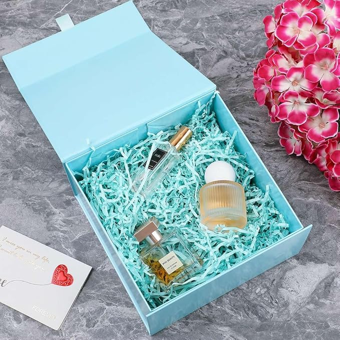 Blue Gift Box 8x8x4 Inches Small Gift Boxes for Presents with Magnetic Closure Lid Luxury Collapsible Gift Box Bridesmaid, Wedding, Birthday Boxs for Gift Packaging