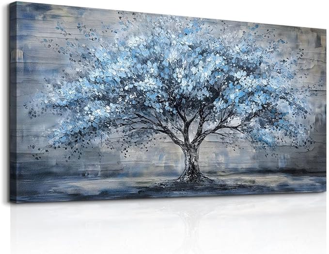 Large Wall Decor for Living Room Canvas Wall Art for Office Modern Wall Decorations for Bedroom Blue Tree Landscape Paintings Abstract Pictures Artwork Farmhouse Room Home Decor 24x48 in