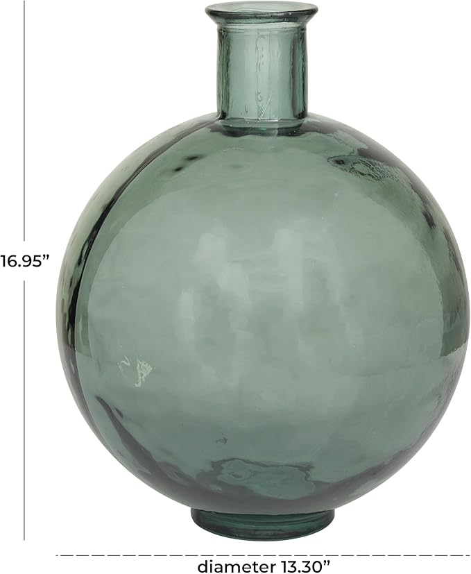 Deco 79 Recycled Glass Handmade Decorative Vase Spanish Centerpiece Vase, Flower Vase for Home Decoration 13" x 13" x 17", Green