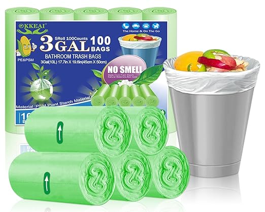 OKKEAI 3 Gallon Small Trash Bags 100 Counts Small Trash Can Liners Garbage Bags Mini 10L Wastebasket Bin Liners Bags for Bathroom Kitchen Bedroom Living Room Office,Green