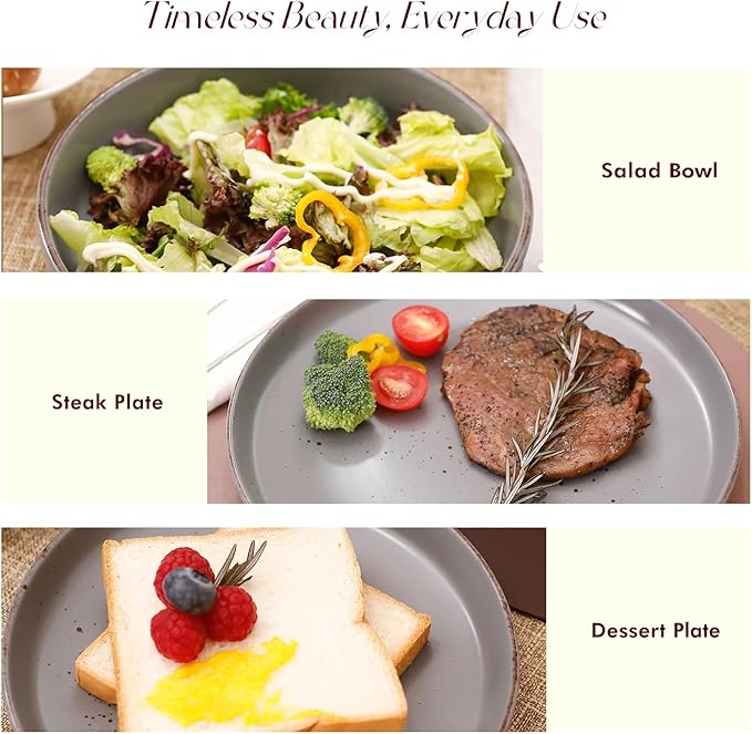 HomeVSS 20-Piece Dinnerware Set - Serves 4, Matte Grey Glaze plates and bowls sets with Speckle Effect for Microwave & Dishwasher Safe