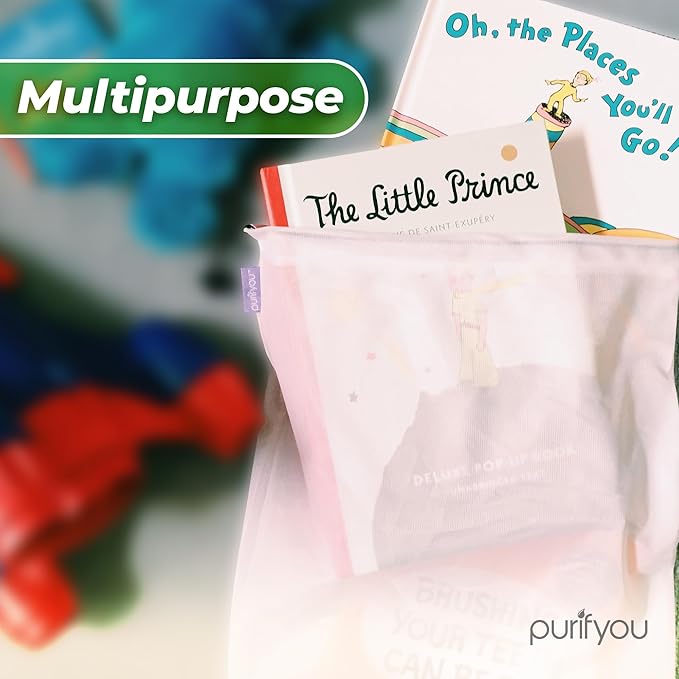 purifyou Set of 10 Reusable Mesh Produce Bags, Heavy Duty, Washable, Farmers Market Bag for Fruits, Vegetables, Groceries, Kitchen Storage, Home Organizer (12x20in)