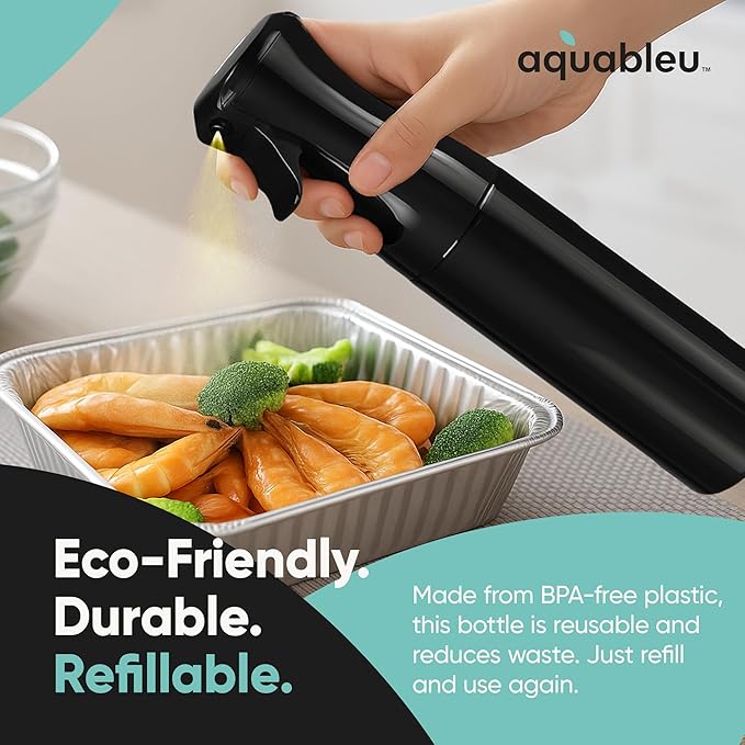 Aquableu Spray Bottle for Hair – Continuous Mist Spray Bottle for Hair Care, Styling, Cleaning, Plants, Pets & Essential Oils (Black, 10oz)