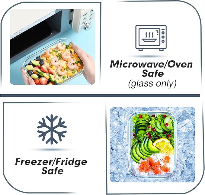 BAYZZ Glass Meal Prep Containers, 10 Packs 22 oz Glass Food Storage Containers with Lids, Airtight Lunch Box, Microwave,Freezer,Dishwasher Safe