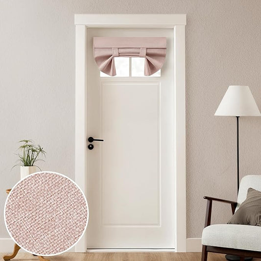 HOMEIDEAS 100% Linen Blackout French Door Curtains, Privacy Small Door Window Curtains, 26 X 20 Inch Shades for Front Window, Thermal Insulated Covering, 1 Panel, Blush Pink