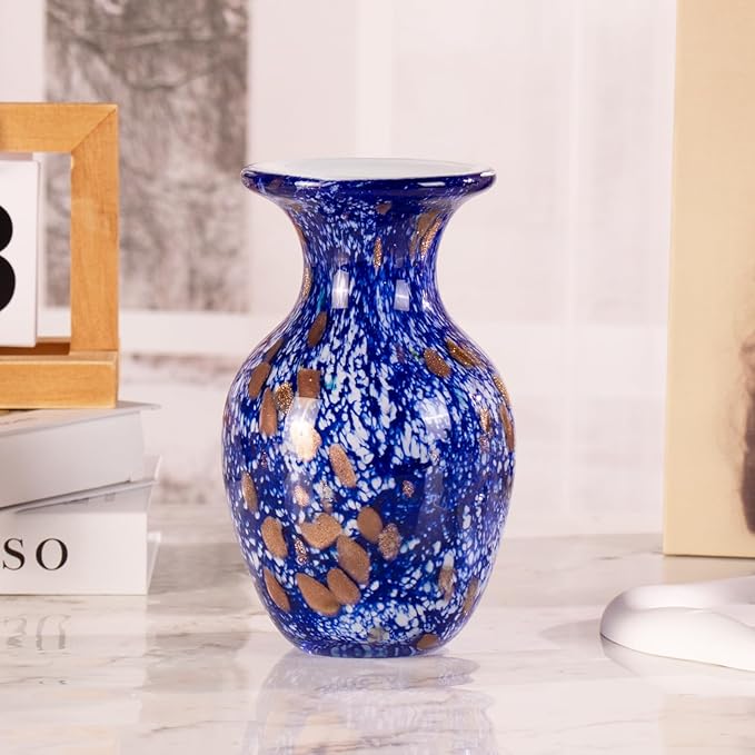 KAMMAK Colored Glass Vase, Beautiful Hand Blown Decorative Vase, Modern Art Vase for Flower Mantle Dining Table Centerpiece, Entryway Living Room Wedding Decoration, FH014