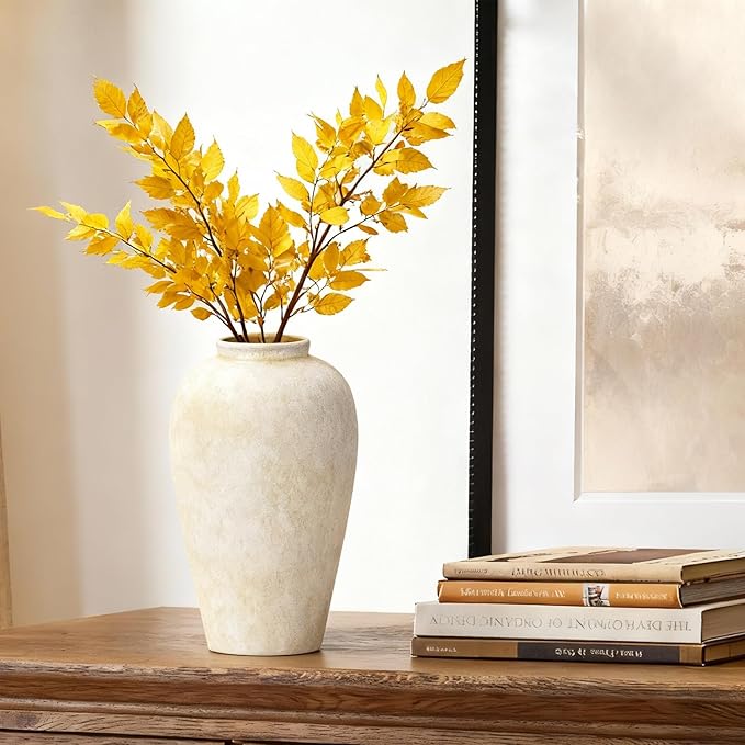 Ceramic Flower Vase Home Decor - 9.2 inch Large Farmhouse Table Vases, Rustic Decorative Vases for Kitchen Living Room Coffee Dining ShelfMantel Decoration