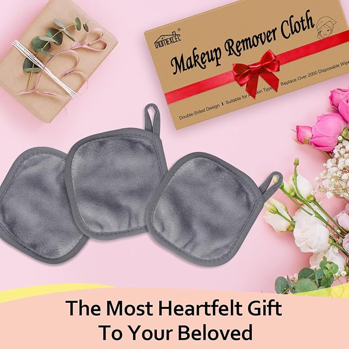 HOMEXCEL Makeup Remover Cloth 12 Pack,Reusable Makeup Remover Pads, Washable Ultra Soft Facial Cleansing Cloths For All Skin Types, 5 X 5 In, Grey