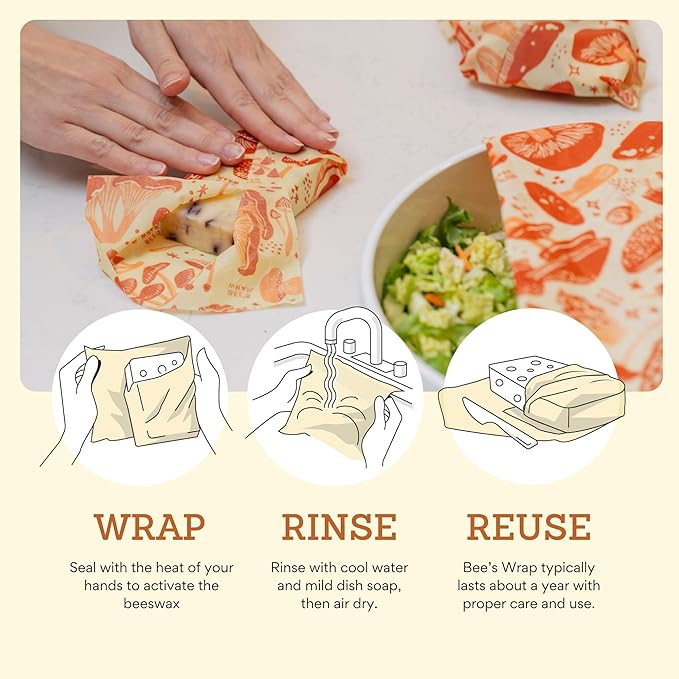 Bee's Wrap Beeswax Wraps for Food - Cut to Size 14x52" Wax Paper Roll - Made in USA Reusable Waxed Paper & Bowl Covers - Organic Eco-Friendly Alternative to Aluminum Foil, Mushroom Magic