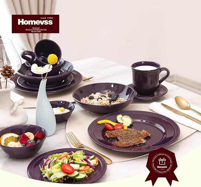 Pearl Dots Stoneware 42PC Dinnerware Set, Purple
