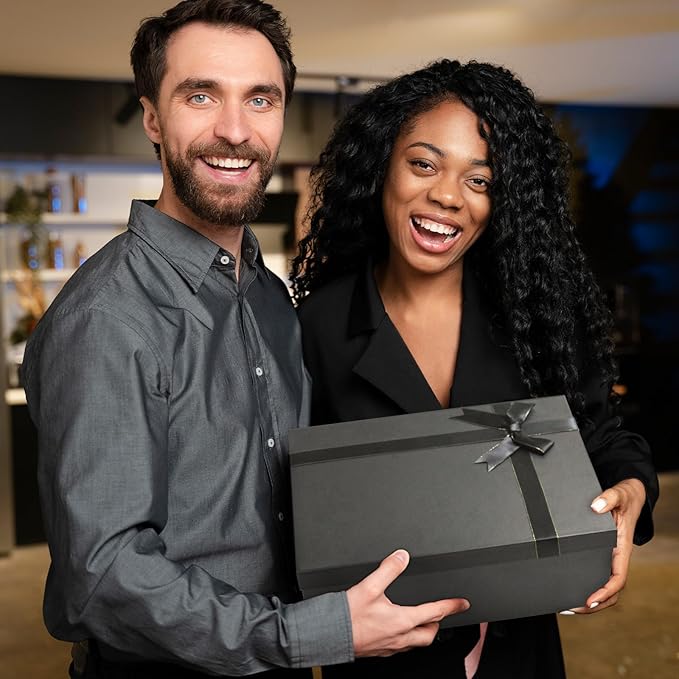 Giftilious Large Gift Boxes, 13"x10"x5" Black Gift Boxes 2 Pack Sturdy Gift Box with Lids for Presents, Gift Wrap Boxes for Birthdays, Groomsmen Proposal,Anniversaries, etc