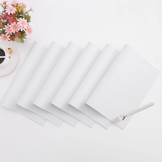 Homaxy Faux Leather Heat Resistant Placemats for Dining Table Set of 8, Waterproof Wipeable Washable PU Table Mats, Easy to Clean Anti-Slip Place Mats, 11.8" x 17", White